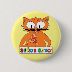 Cartoon Cat Senor Gato Eats Pizza 6 Cm Round Badge