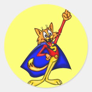 Cartoon Cat Super Hero Classic Round Sticker
