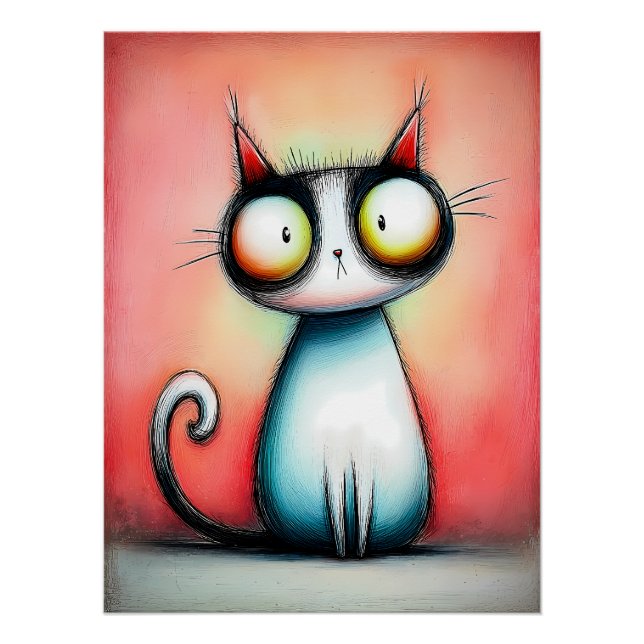 Cartoon cat with big eyes poster (Front)