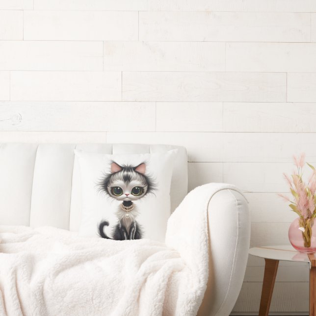 Cartoon Cat With Pearl Necklace  Cushion (Couch)