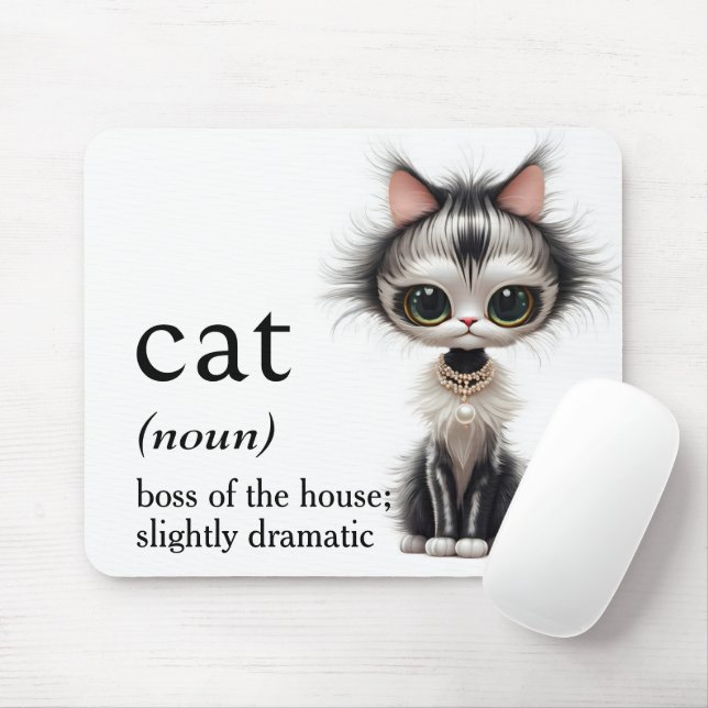 Cartoon Cat With Pearl Necklace  Mouse Mat (With Mouse)