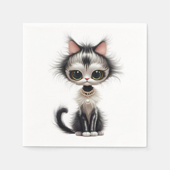 Cartoon Cat With Pearl Necklace  Napkin (Front)