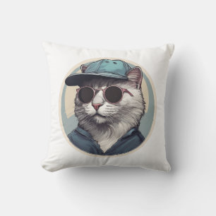 Cartoon Cat with Sunglasses Cushion
