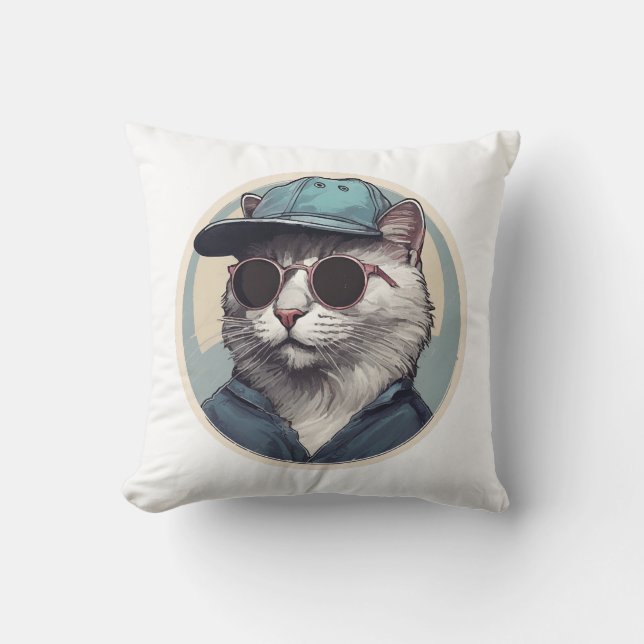 Cartoon Cat with Sunglasses Cushion (Front)