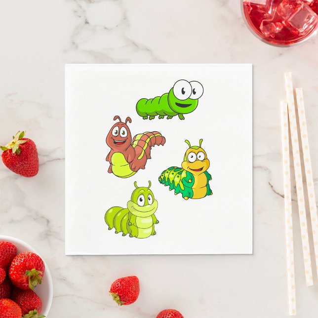 Cartoon Caterpillar Characters Adorable Insects Napkin (Creator Uploaded)