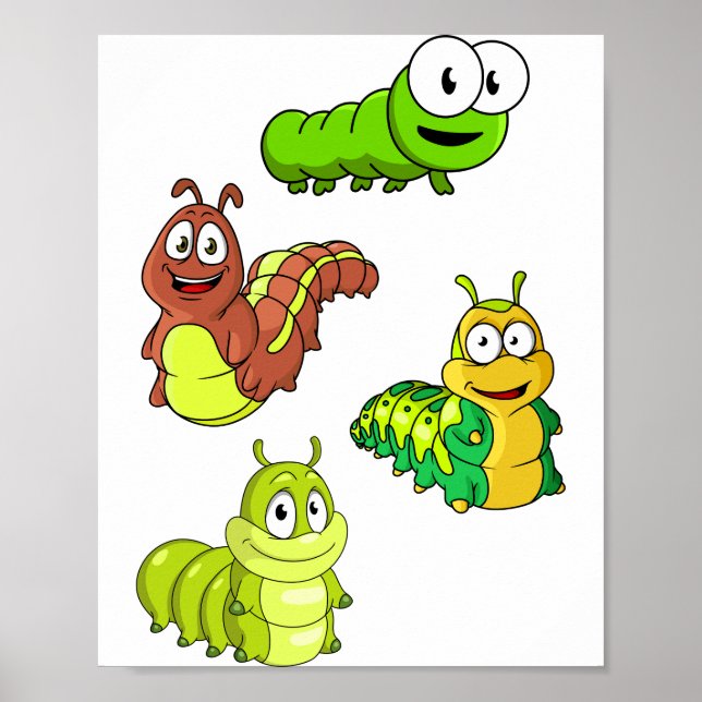 Cartoon Caterpillar Characters Adorable Insects Poster (Front)