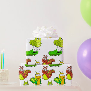 Cartoon Caterpillar Characters Adorable Insects Wrapping Paper