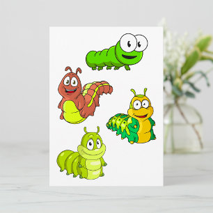 Cartoon Caterpillars Green Yellow Brown Invitation