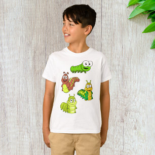 Cartoon Caterpillars Green Yellow Brown T-Shirt