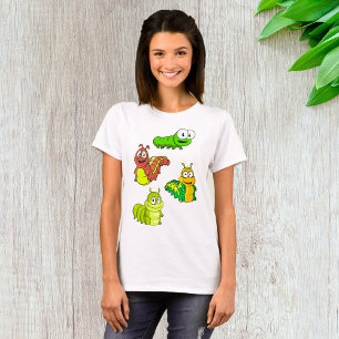 Cartoon Caterpillars Green Yellow Brown T-Shirt