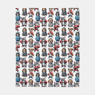 Cartoon Cats And Dogs Design Fleece Blanket