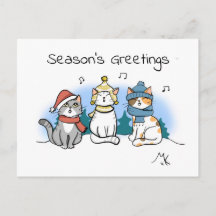 Cartoon Cats Christmas Carolling Seasons Greetings