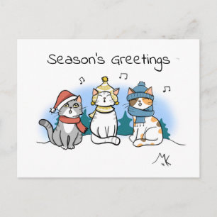 Cartoon Cats Christmas Carolling Seasons Greetings Holiday Postcard