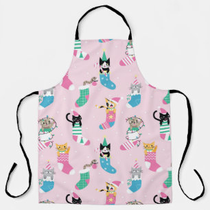 Cartoon Cats Christmas Seamless Pattern Apron