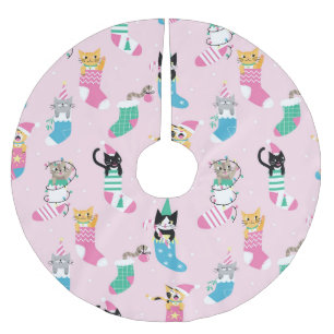 Cartoon Cats Christmas Seamless Pattern Brushed Polyester Tree Skirt