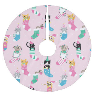 Cartoon Cats Christmas Seamless Pattern Brushed Polyester Tree Skirt