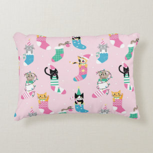 Cartoon Cats Christmas Seamless Pattern Decorative Cushion