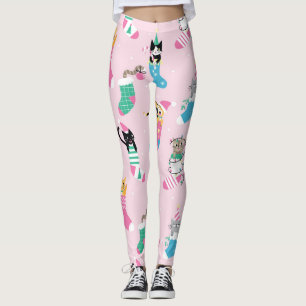 Cartoon Cats Christmas Seamless Pattern Leggings