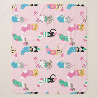 Cartoon Cats Christmas Seamless Pattern Sherpa Blanket