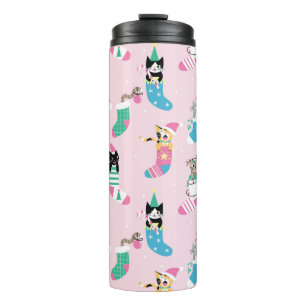 Cartoon Cats Christmas Seamless Pattern Thermal Tumbler