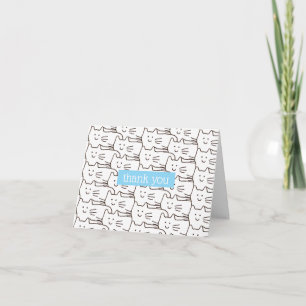 Cartoon Cats Doodle Line Thank You Folded Note Card