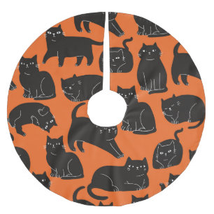 Cartoon Cats Hand Drawn Pattern Brushed Polyester Tree Skirt