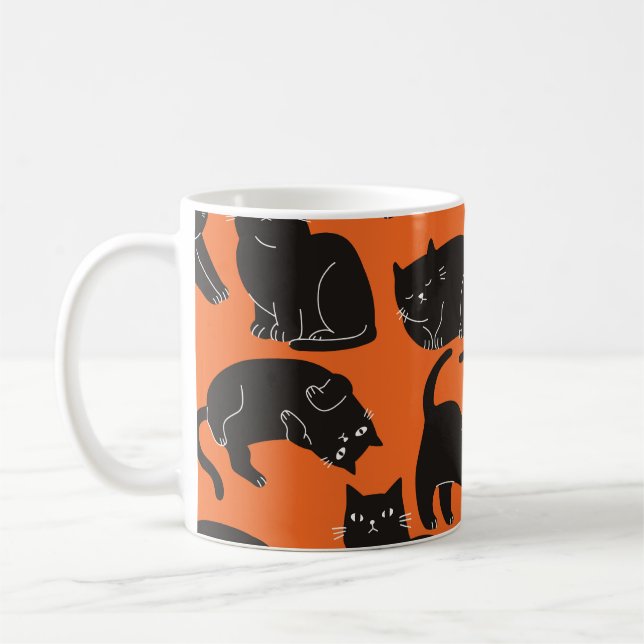 Cartoon Cats Hand Drawn Pattern Coffee Mug (Left)