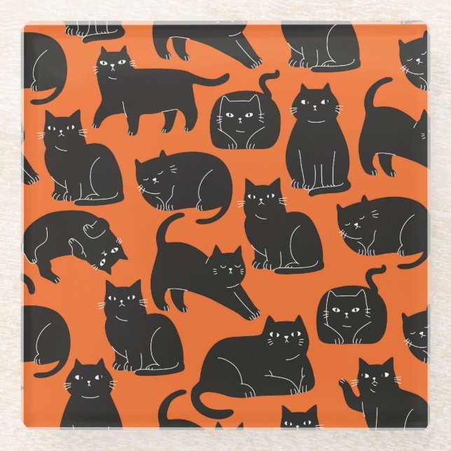 Cartoon Cats Hand Drawn Pattern Glass Coaster (Front)