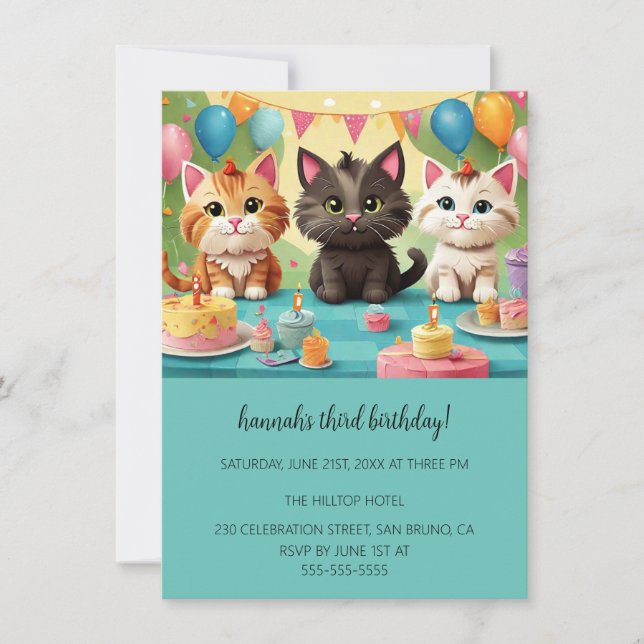 Cartoon Cats Kids’ Purr-fect Birthday Party  Invitation (Front)