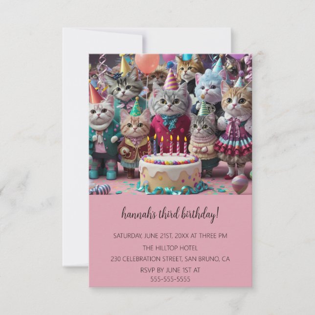 Cartoon Cats Kids’ Purr-fect Birthday Party Invitation (Front)