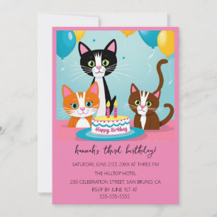 Cartoon Cats Kids’ Purr-fect Birthday Party  Invitation