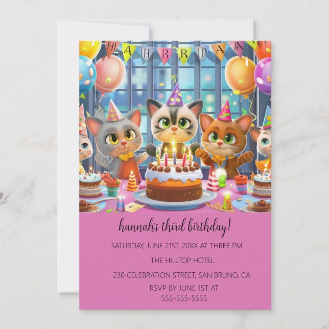 Cartoon Cats Kids’ Purr-fect Birthday Party Invitation (Front)