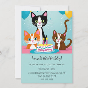 Cartoon Cats Kids’ Purr-fect Birthday Party  Invitation