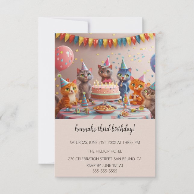 Cartoon Cats Kids’ Purr-fect Birthday Party Invitation (Front)