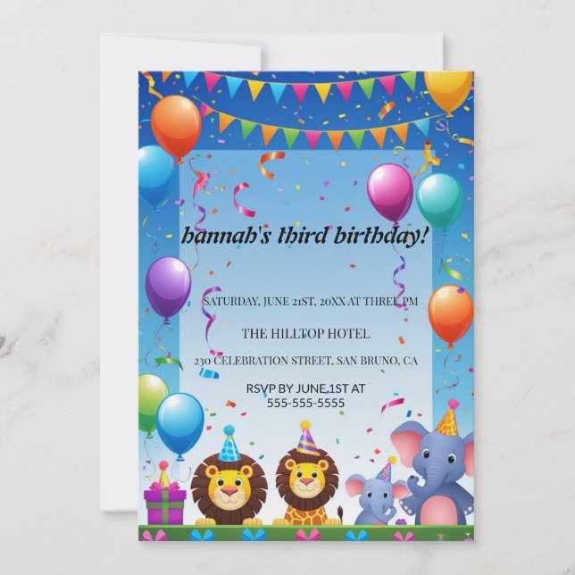 Cartoon Cats Kids’ Purr-fect Birthday Party  Invitation (Front)