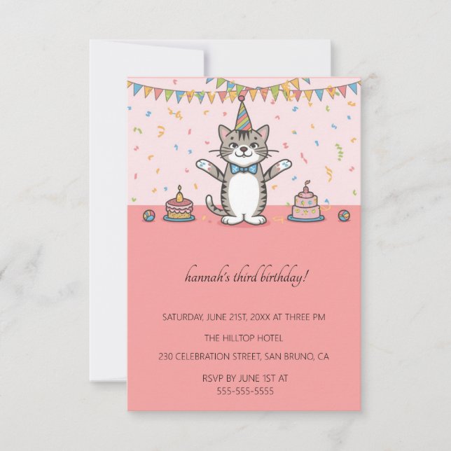Cartoon Cats Kids’ Purr-fect Birthday Party  Invitation (Front)