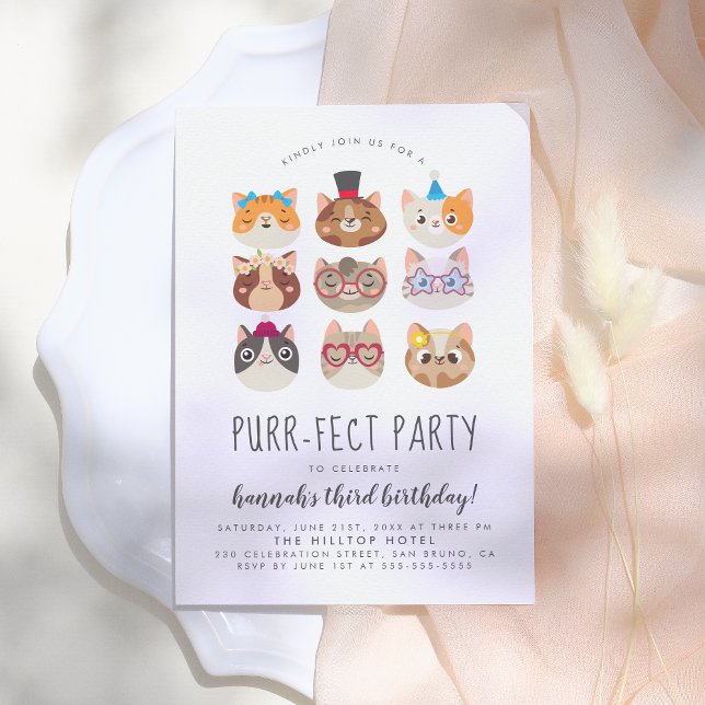 Cartoon Cats Kids’ Purr-fect Birthday Party Invitation (Creator Uploaded)