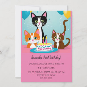 Cartoon Cats Kids’ Purr-fect Birthday Party  Invitation