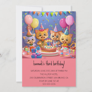 Cartoon Cats Kids’ Purr-fect Birthday Party Invitation