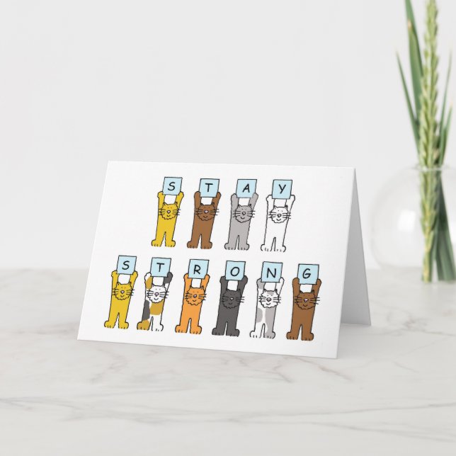 Cartoon Cats Stay Strong Encouragement Card (Front)