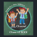 Cartoon Chalkboard Teacher Thank You Wine Label<br><div class="desc">A cute wine label featuring two cartoon kids on a chalkboard and blackboard background. Great to wine down after a busy school year and a beautiful gift for a teacher.</div>