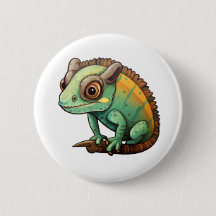 Cartoon chameleon illustration 6 cm round badge
