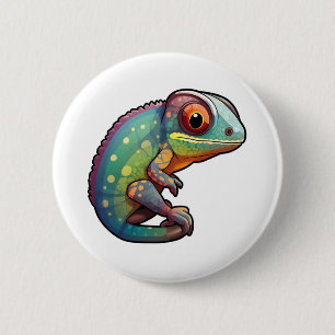 Cartoon chameleon illustration 6 cm round badge