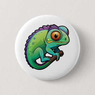 Cartoon chameleon illustration 6 cm round badge
