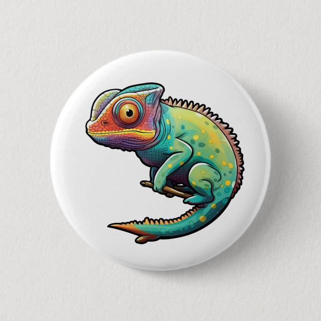 Cartoon chameleon illustration 6 cm round badge (Front)
