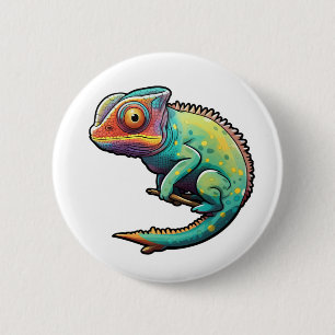 Cartoon chameleon illustration 6 cm round badge