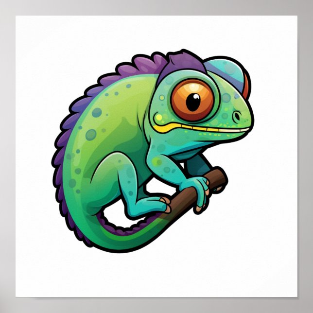 Cartoon chameleon illustration poster (Front)