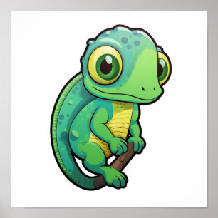Cartoon chameleon illustration poster