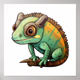 Cartoon chameleon illustration poster