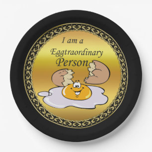 cartoon character fried egg with big smile paper plate